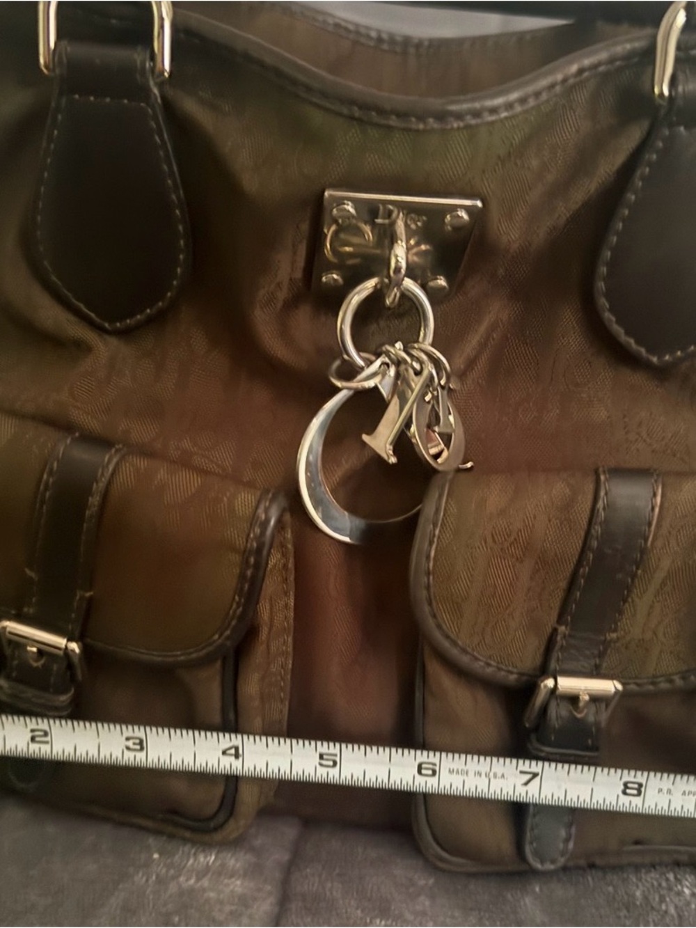 Dior Vintage Brown Leather Trim Satchel with Silver Charm - Picture 3 of 5